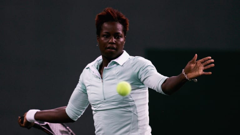 Jackson in a match against fellow Bollettieri grad Maria Sharapova, at Indian Wells in 2006. She would reach a career-best No. 45 that year, and finish runner-up in WTA Birmingham.